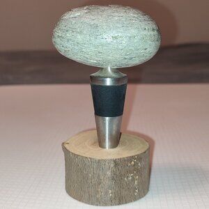 Handmade Bottle Cap Stunning Rock Stone Wooden Support Vintage Oil Vinegar Wine
